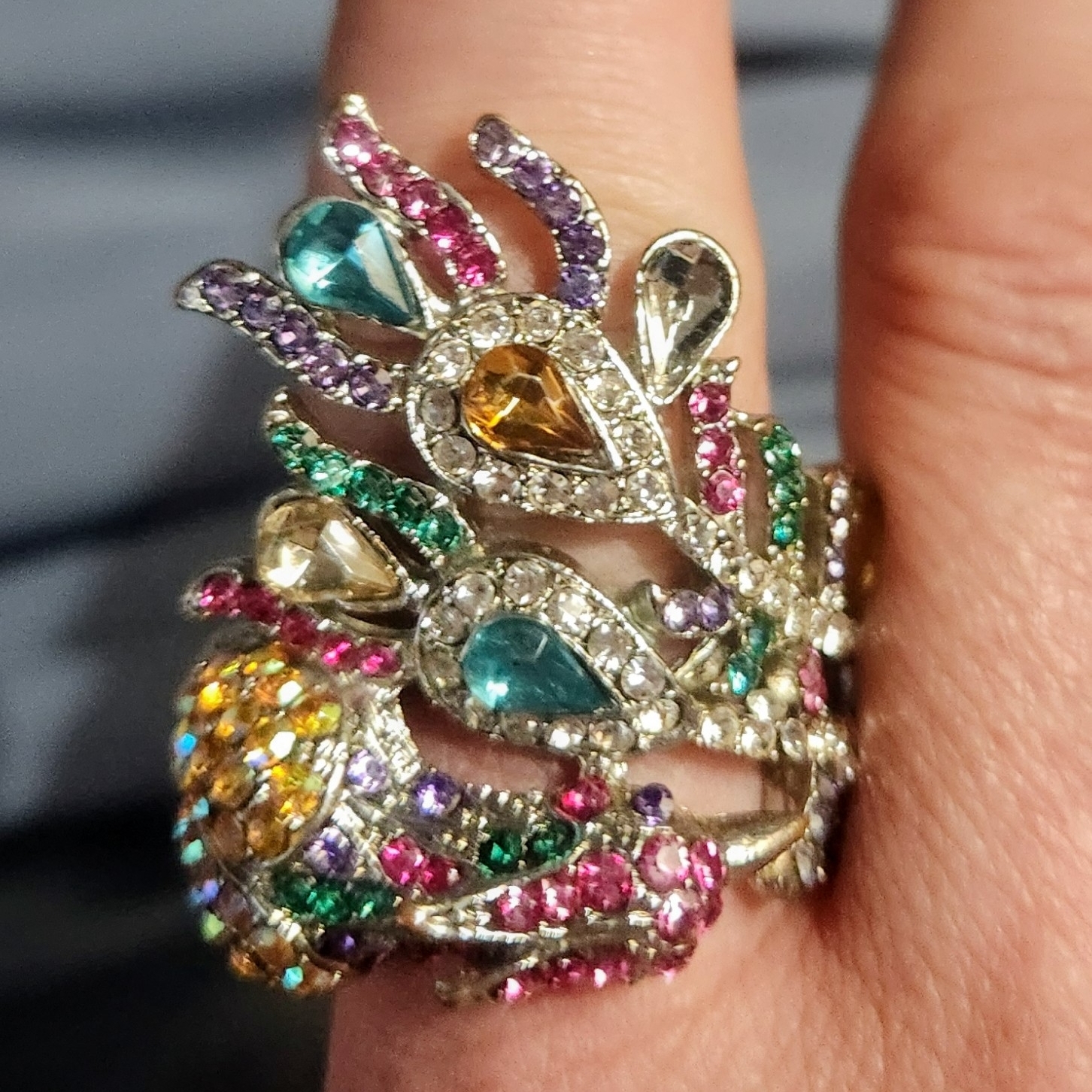 Multicolor Gemstone Peacock Ring 10$